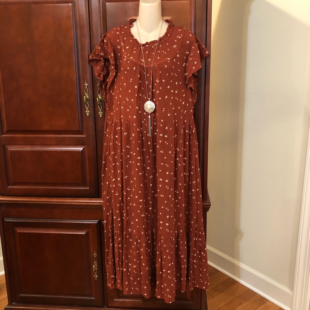 Universal Thread Rust Red Floral Midi Dress - Picture 4 of 8